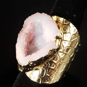 Titanium Crystal Agate Druzy Quartz Geode Adjustable Ring